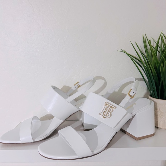 Burberry Virginia Block Heel Sandals - Optic White Size 40.5 - Picture 3 of 16